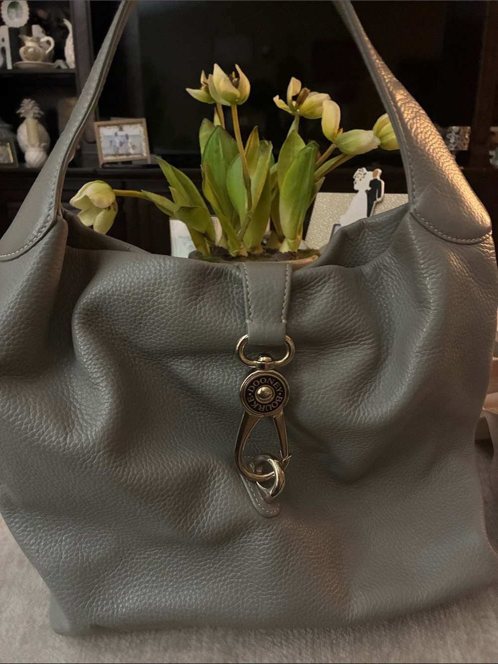 Dooney & Bourke Gray Pebbled Leather Shoulder Bag